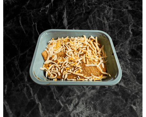 Oven ready breaded chicken escalopes with marinara sauce and Mixed grated cheese